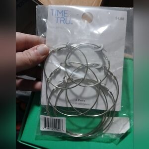 Time and Tru Silver Hoop Earrings Trio
